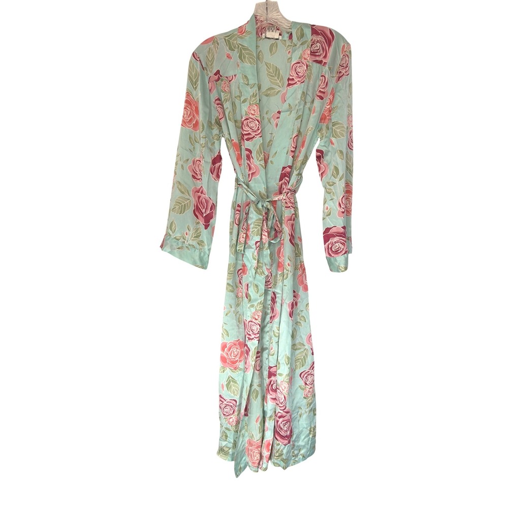 WinterSilks Robe Floral Silk Lounge Loungewear Cozy Belted Lightweight Small